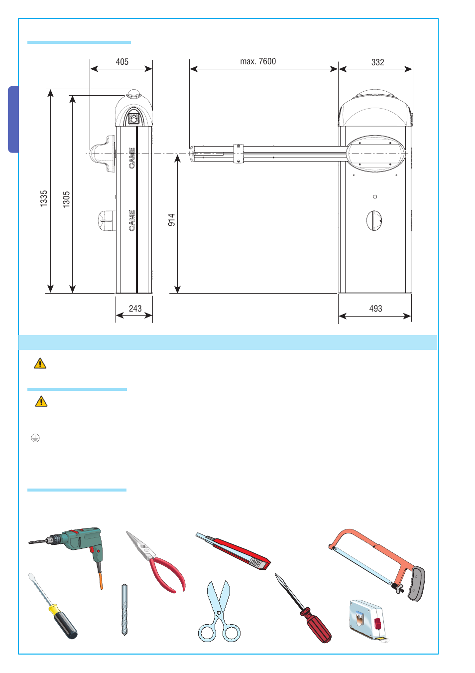 5 installation, English, 4 size measurements | 1 preliminary checks 5.2 tools and materials | CAME Gard 8 24v D.C User Manual | Page 4 / 16