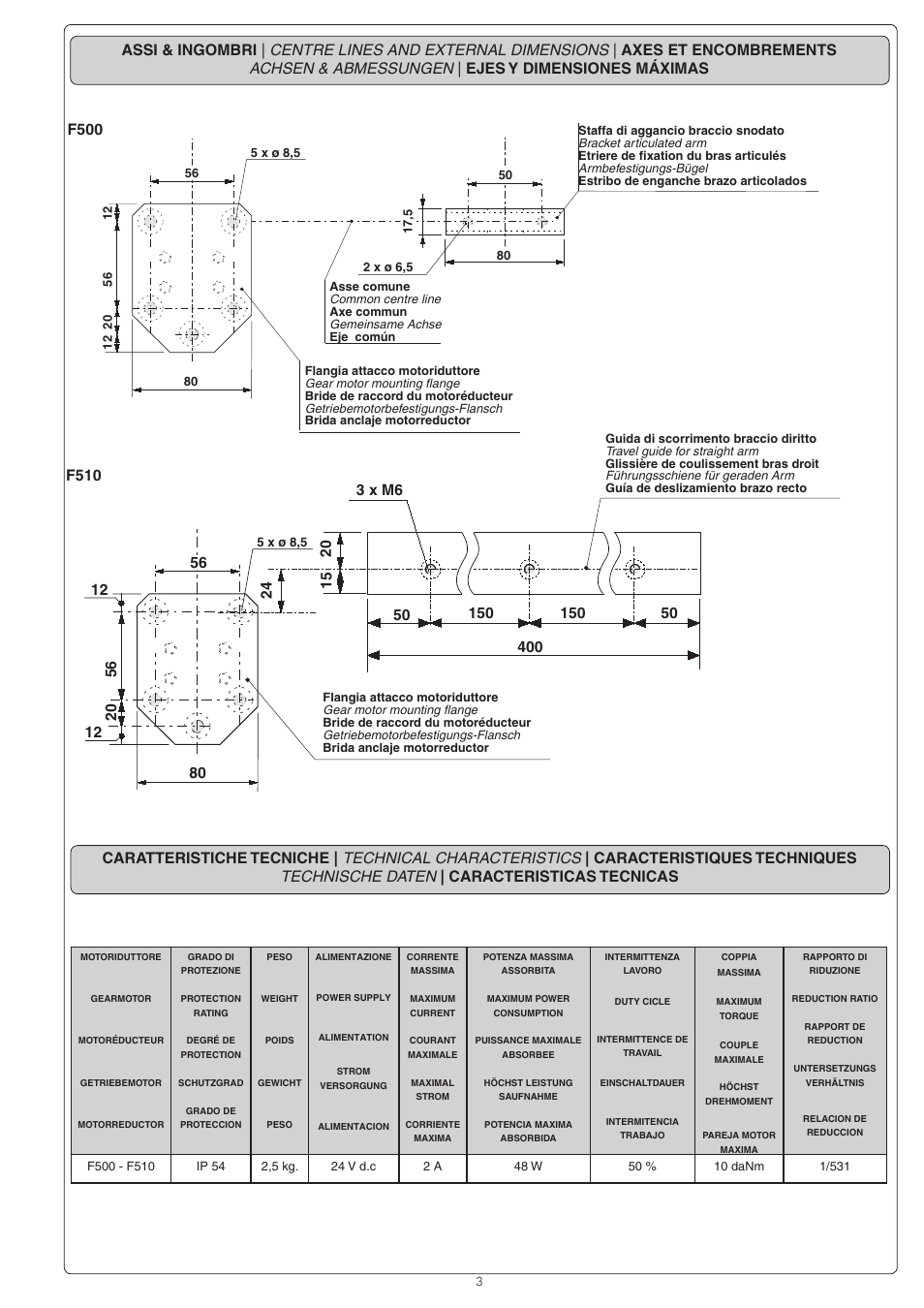 F500, F510 | CAME Flex U8711 Kit User Manual | Page 3 / 8