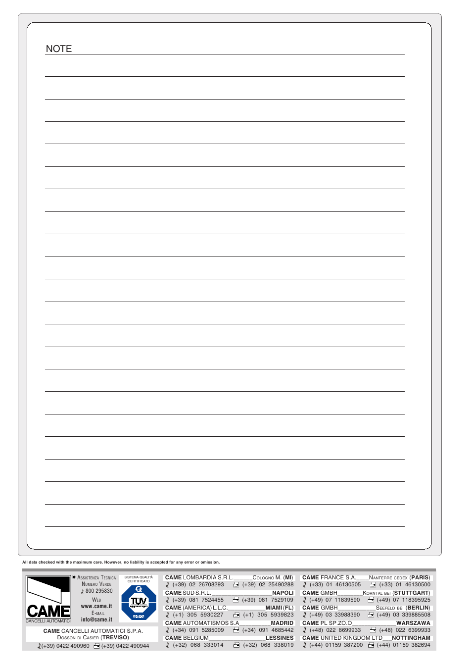 CAME Gard12 User Manual | Page 16 / 16