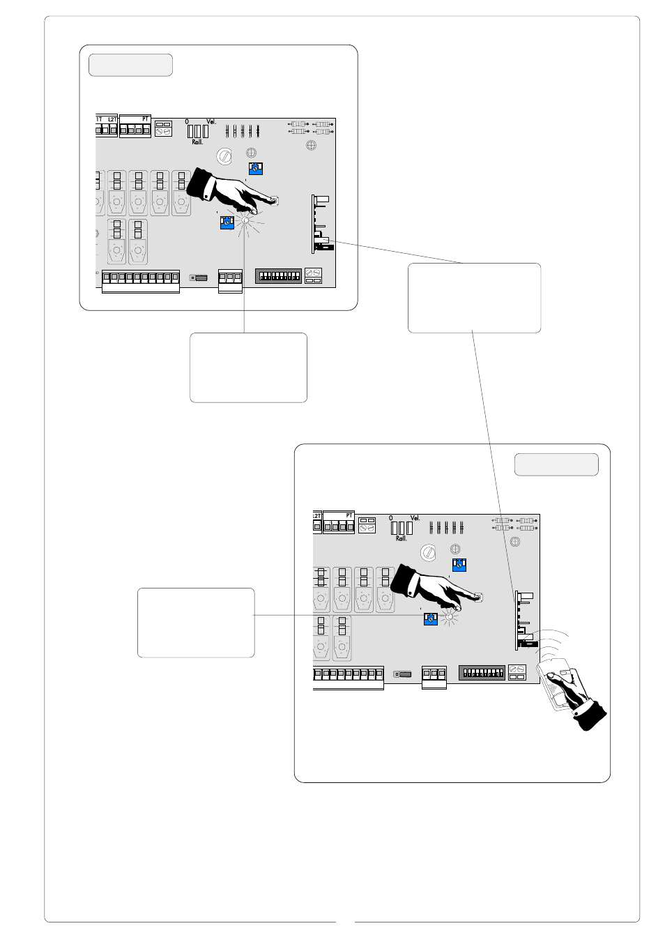 Fig./abb. 1 fig./abb. 2, Flashing led, Led aufblinkende | Af radiofrequency board, Funkfrequenz-platine af, Lit led, Led kontrolleuchte, Led intermittente, Led clignotant, Led intermitente scheda radiofrequenza af | CAME Cat 24v D.C User Manual | Page 23 / 24