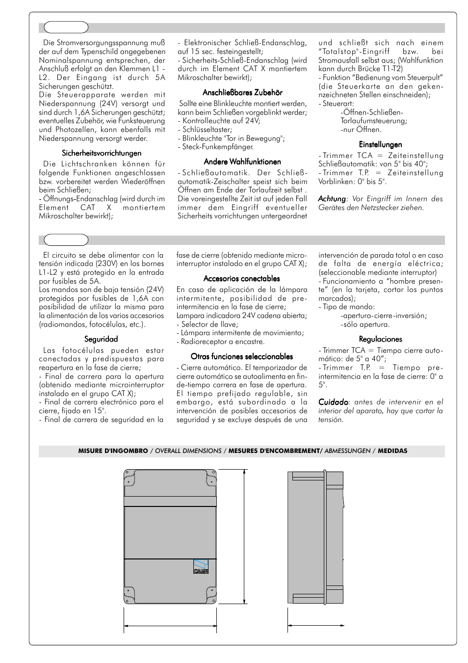 CAME ZC2-C Control Panel User Manual | Page 2 / 6