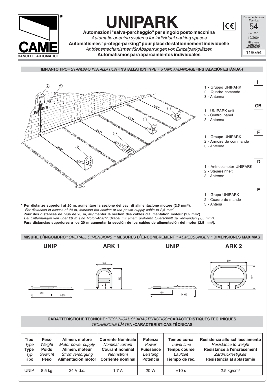 CAME Unipark User Manual | 4 pages