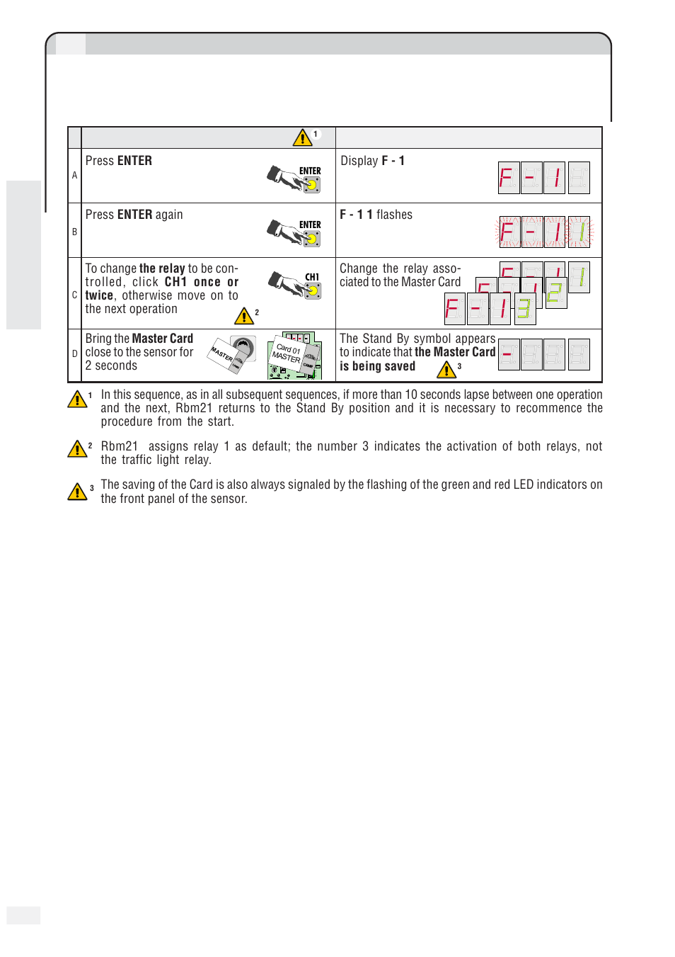 Saving the 1st card (master card) | CAME RBM21 User Manual | Page 4 / 12