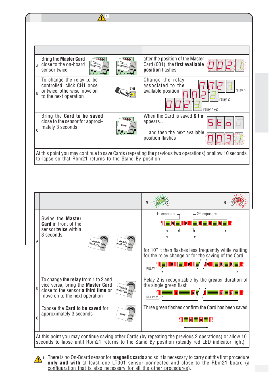 Saving of cards | CAME RBM21 User Manual | Page 5 / 12