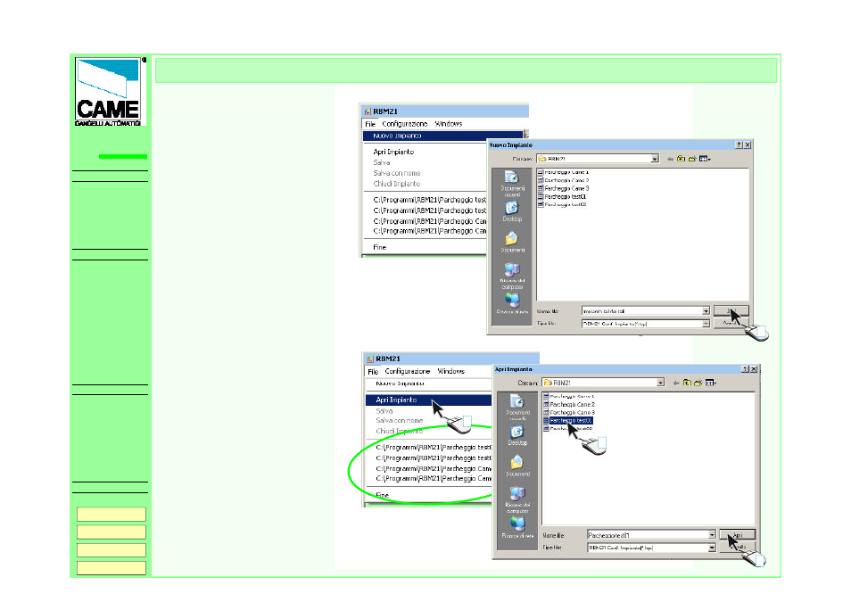 Configure a new system or modify an existing one, Rbm21, Click on the apri button to proceed | CAME RBM21 User Manual | Page 3 / 19