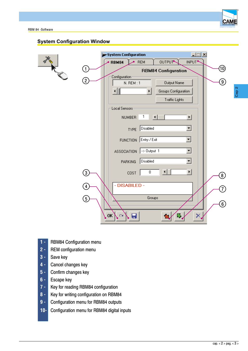 Software - system configuration | CAME Rbm84 User Manual | Page 18 / 81