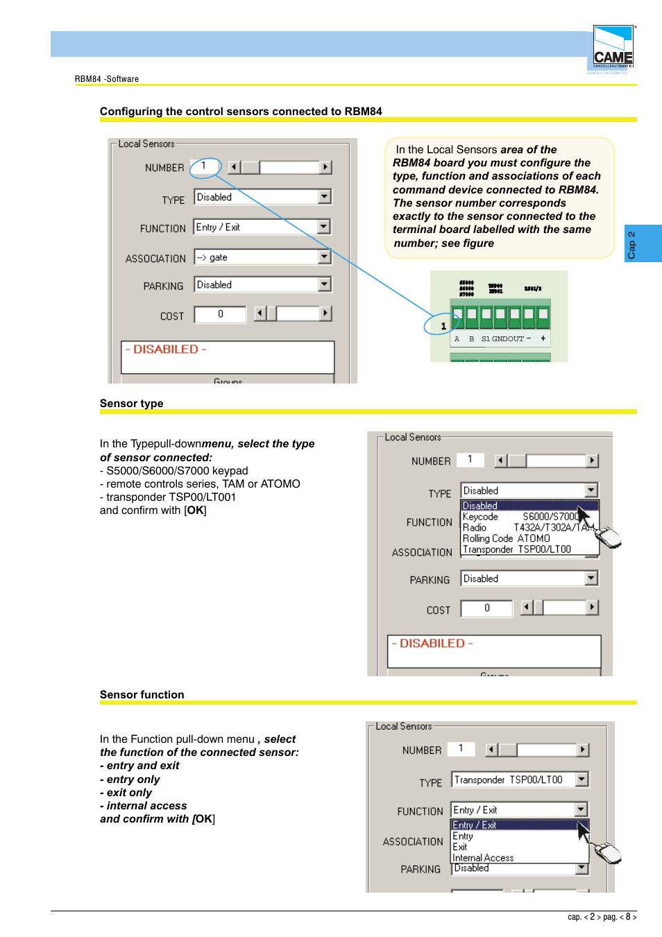 Software - system configuration, P sio 1, R em | R em p c 30, D ig ita l in p u t | CAME Rbm84 User Manual | Page 23 / 81