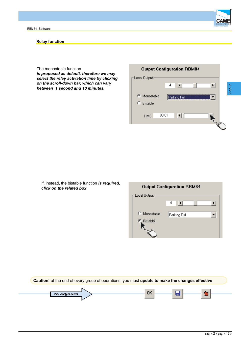 Software - system configuration | CAME Rbm84 User Manual | Page 28 / 81