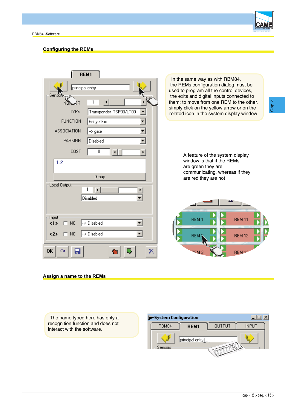 Software - system configuration | CAME Rbm84 User Manual | Page 30 / 81