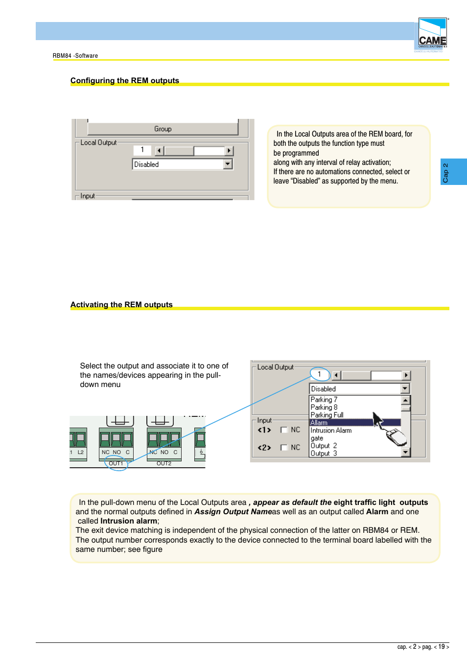 Software - system configuration | CAME Rbm84 User Manual | Page 34 / 81