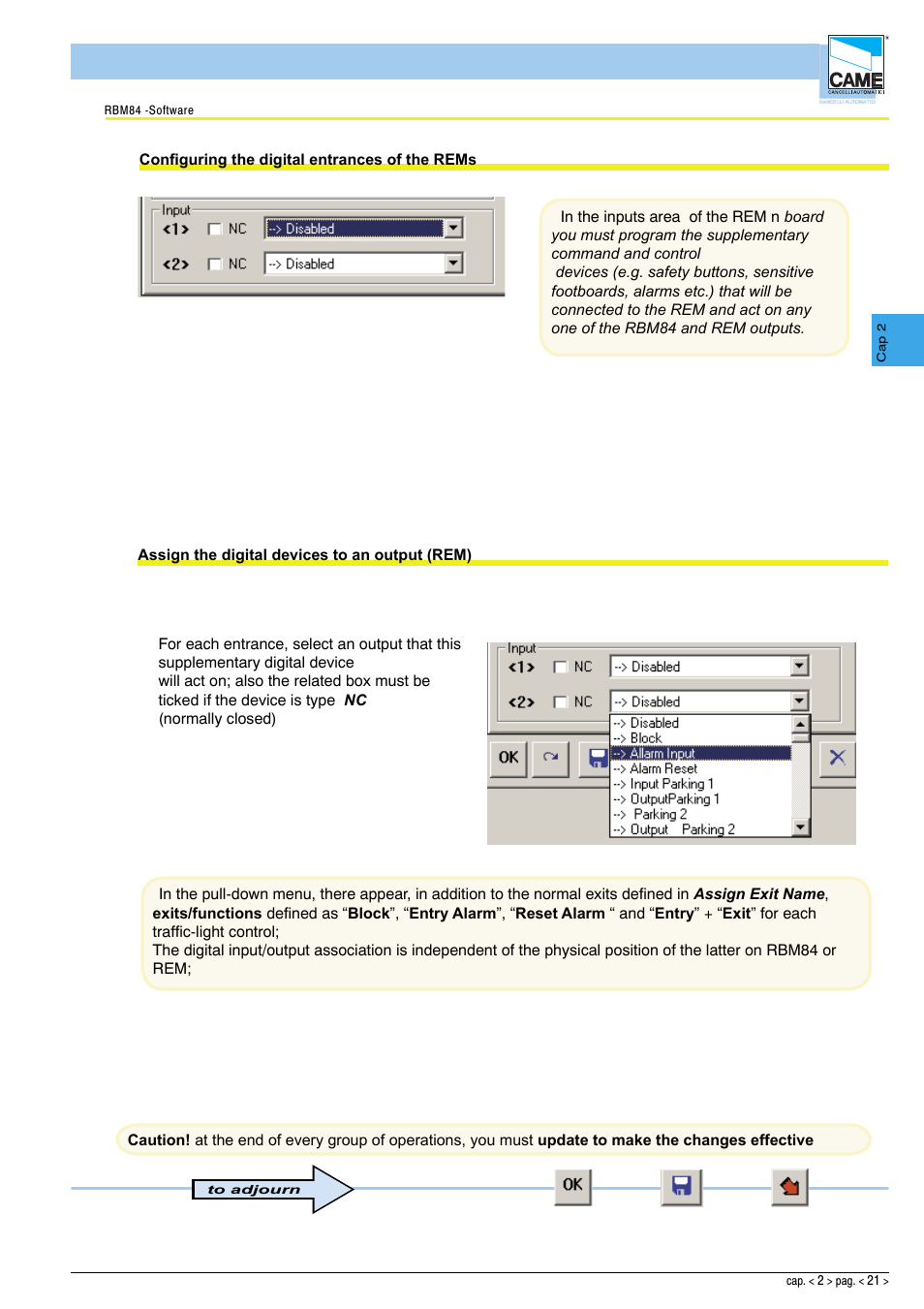 Software - system configuration | CAME Rbm84 User Manual | Page 36 / 81