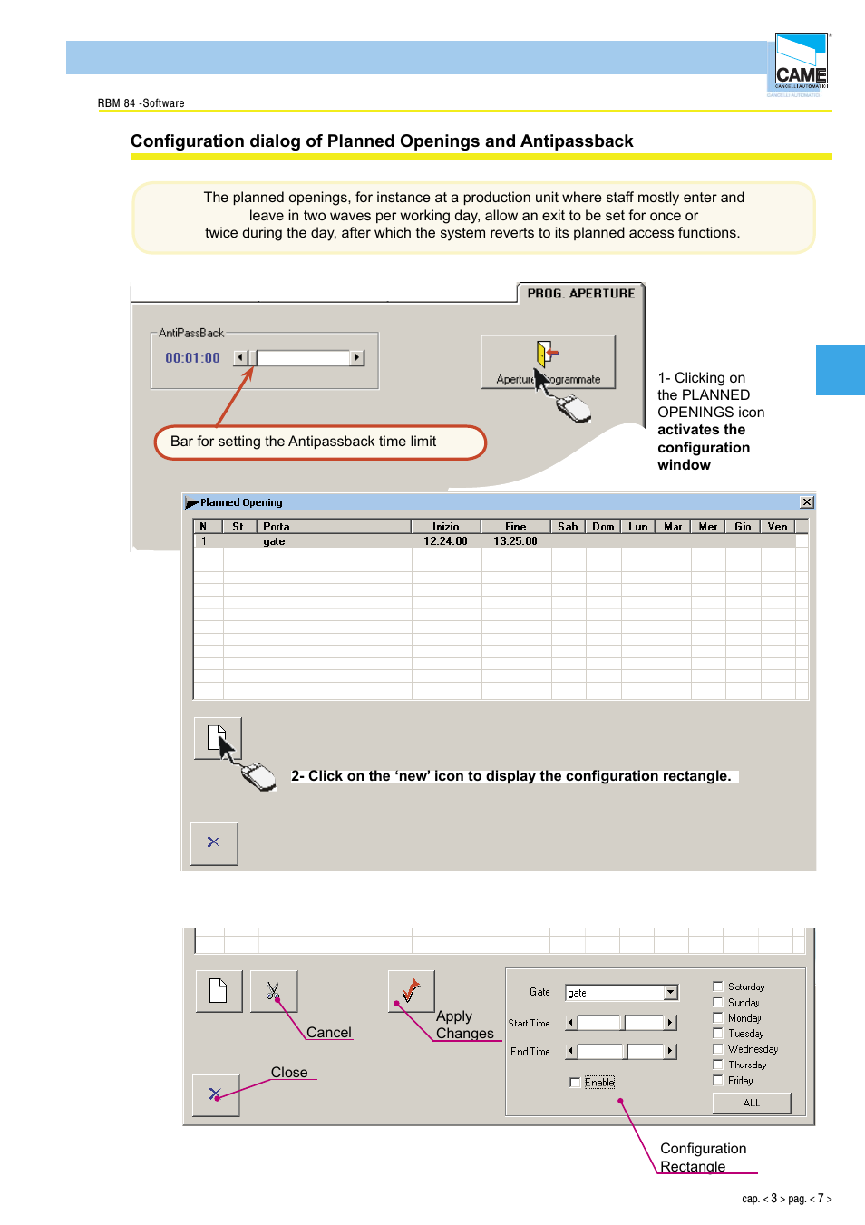 Software - configuration timings | CAME Rbm84 User Manual | Page 43 / 81