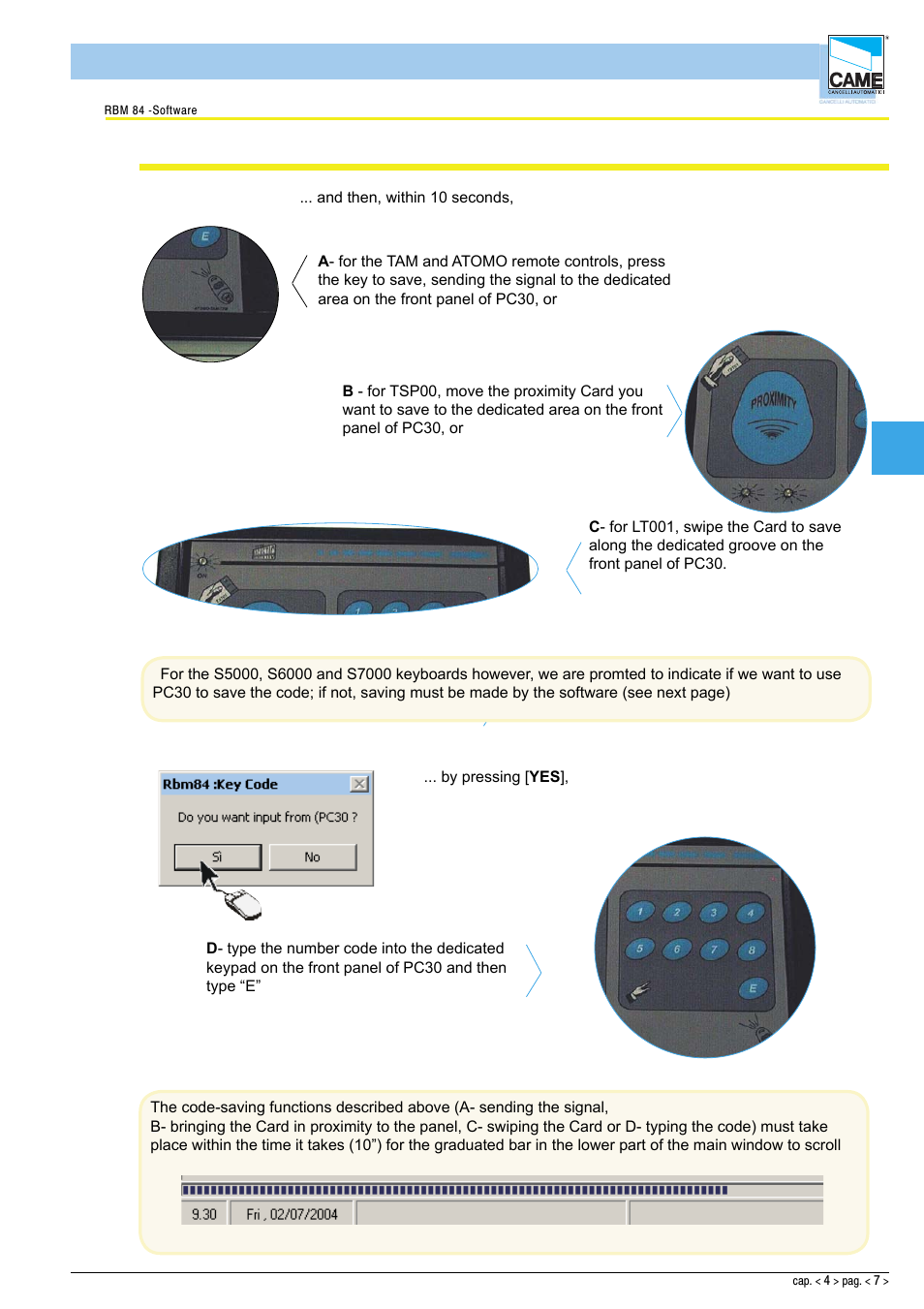 Software - configuration users, Saving the user code | CAME Rbm84 User Manual | Page 51 / 81