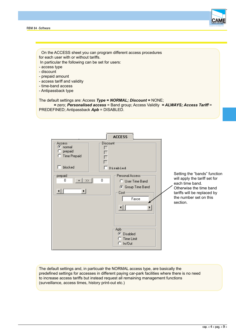 Software - configuration users, Access procedure configurations | CAME Rbm84 User Manual | Page 53 / 81