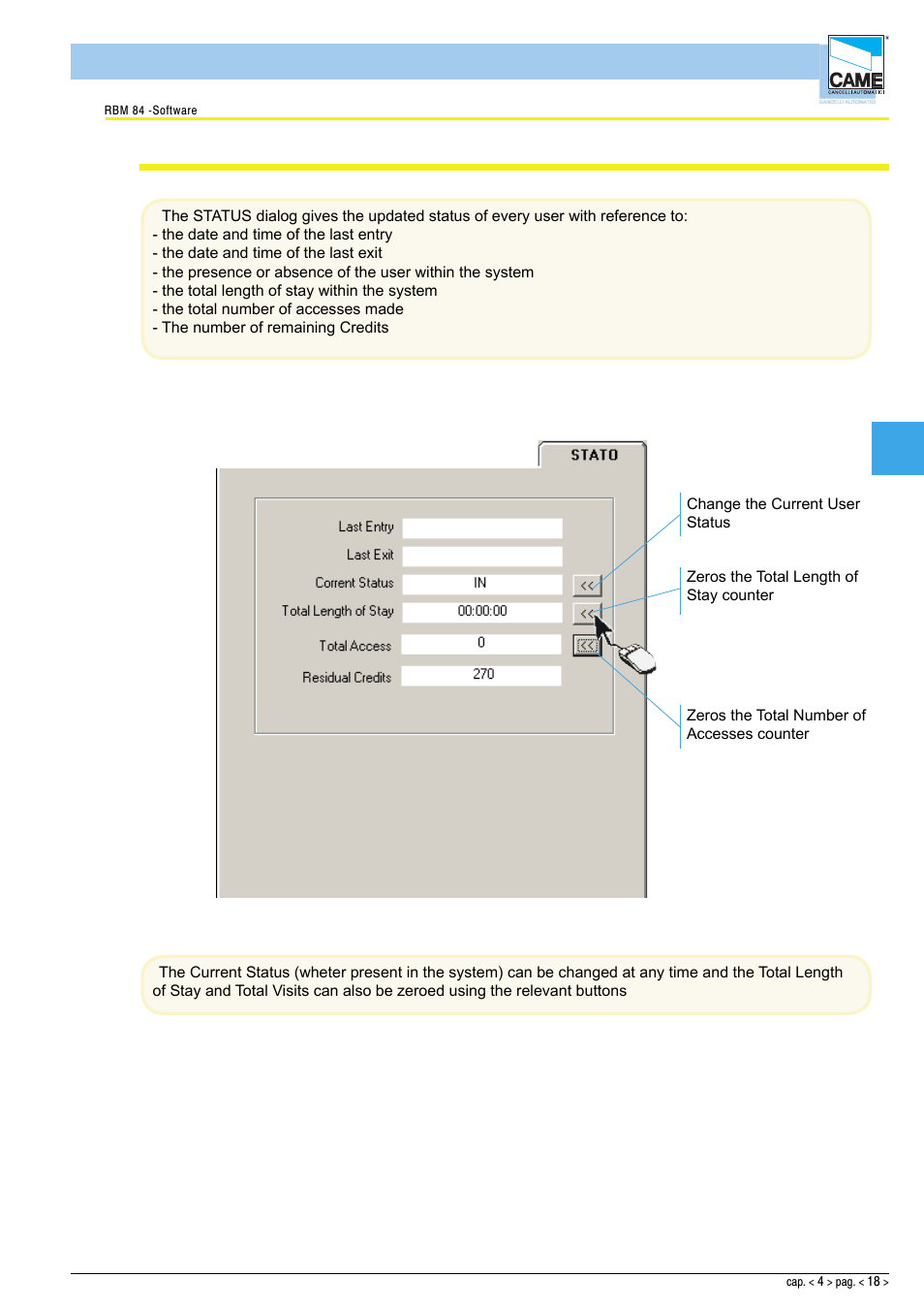 Software - configuration users, User status check | CAME Rbm84 User Manual | Page 62 / 81