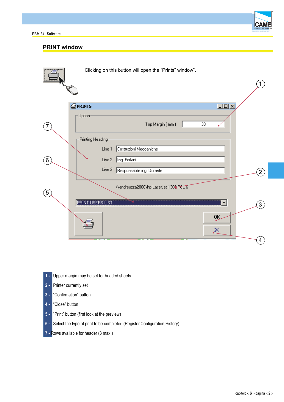 Software - stampe | CAME Rbm84 User Manual | Page 70 / 81