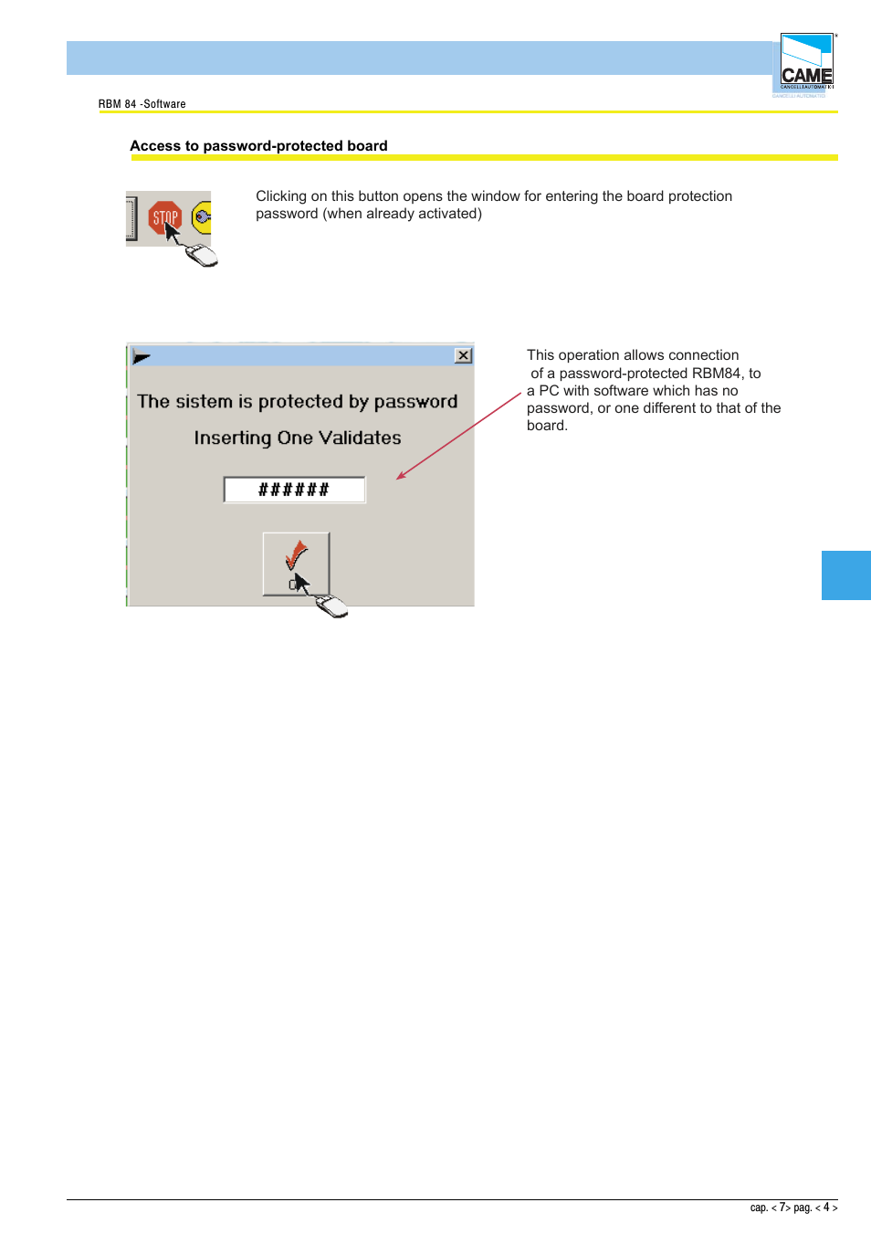 Software - password | CAME Rbm84 User Manual | Page 76 / 81