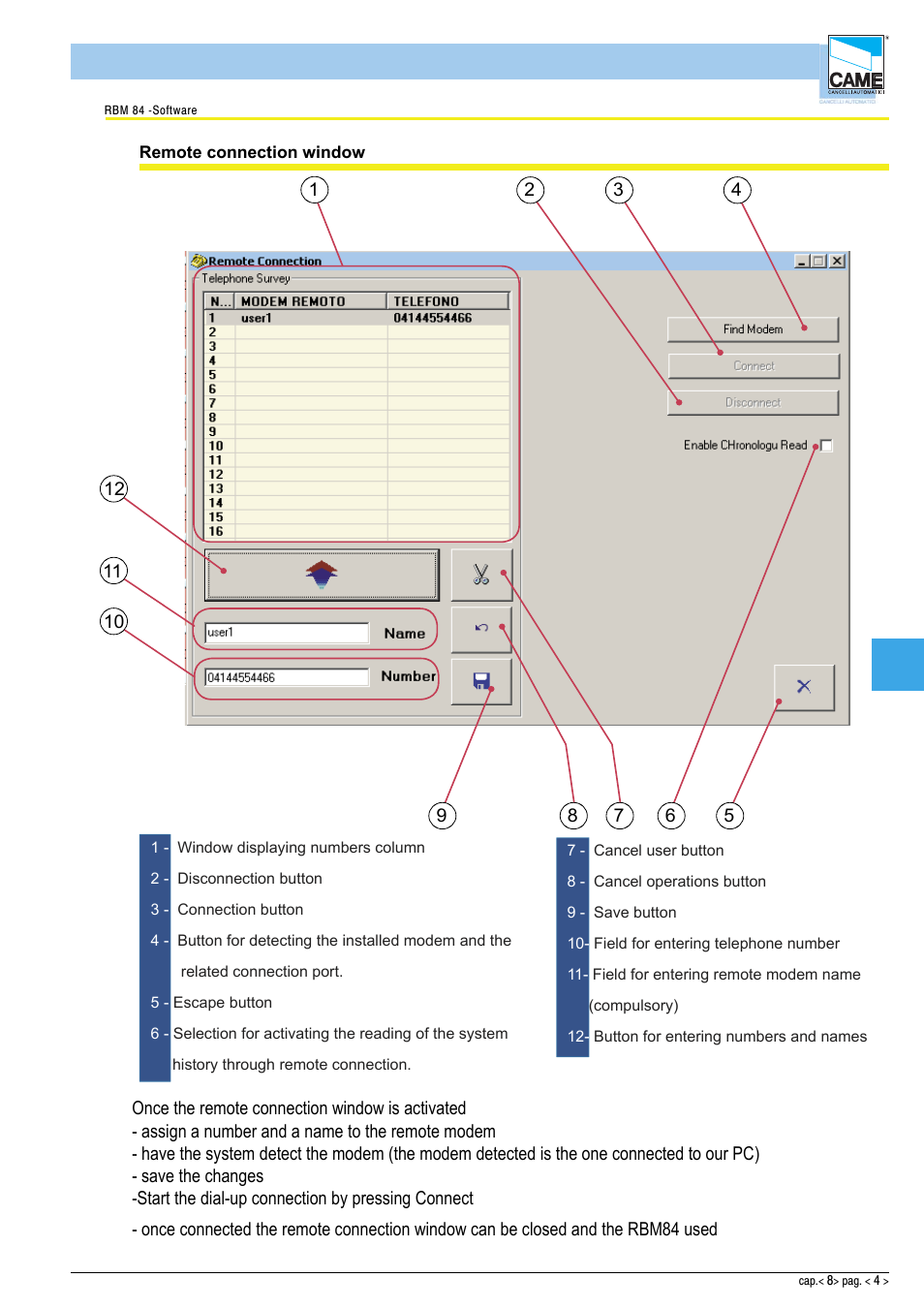 Software - modem | CAME Rbm84 User Manual | Page 81 / 81