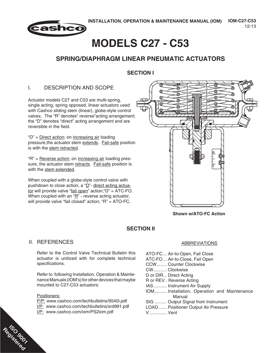 Cashco C27 - C53 Actuator User Manual | 16 pages