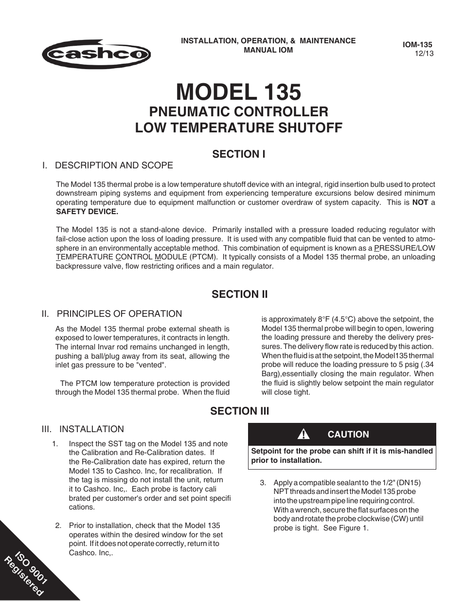 Cashco 135 Low Temp Thermal Probe User Manual | 4 pages