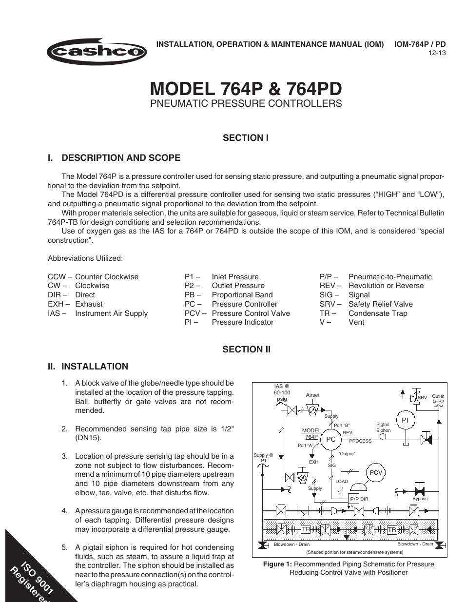 Cashco 764PD Pressure Controller User Manual | 12 pages