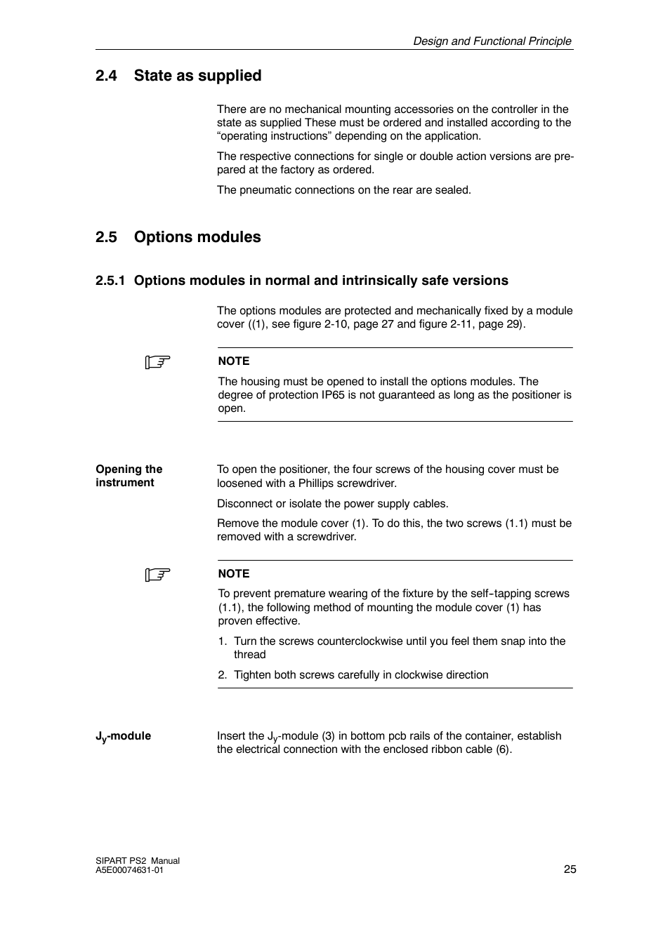 4 state as supplied, 5 options modules, State as supplied | Options modules | Cashco Siemens PS2 I/P User Manual | Page 25 / 112