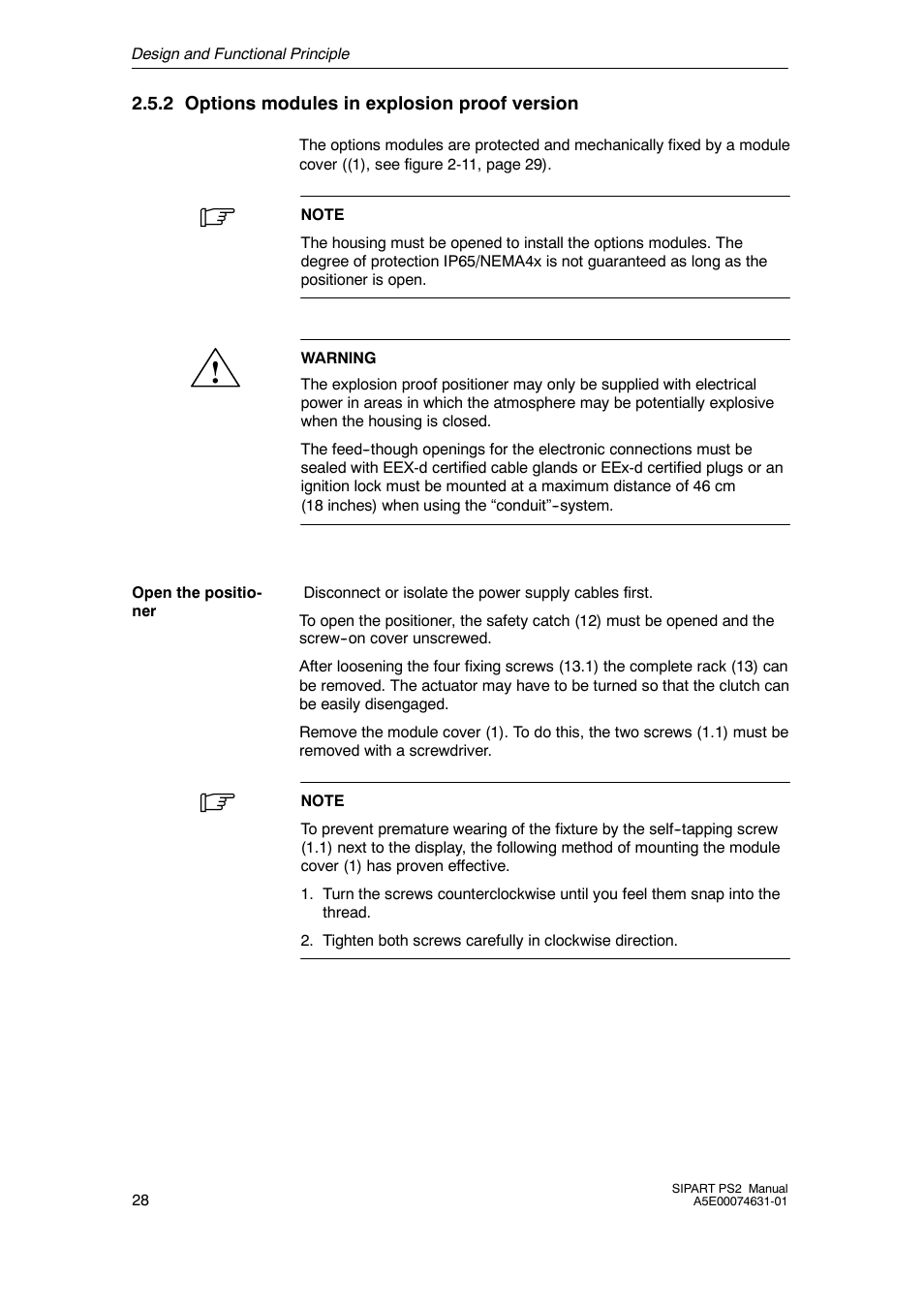 2 options modules in explosion proof version, Options modules in explosion proof version | Cashco Siemens PS2 I/P User Manual | Page 28 / 112