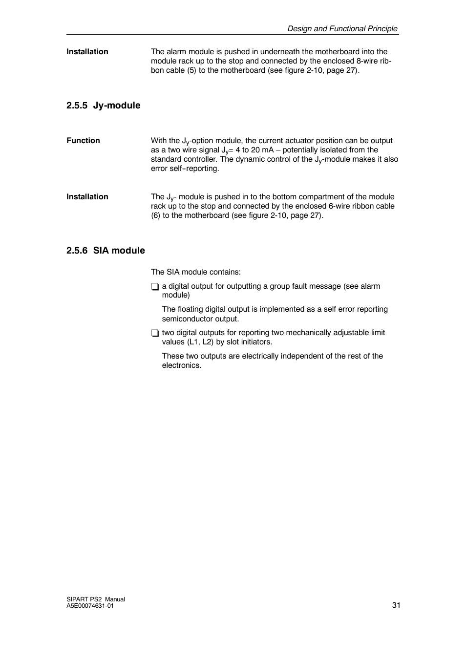 5 jy-module, 6 sia module, Jy-module | Sia module | Cashco Siemens PS2 I/P User Manual | Page 31 / 112