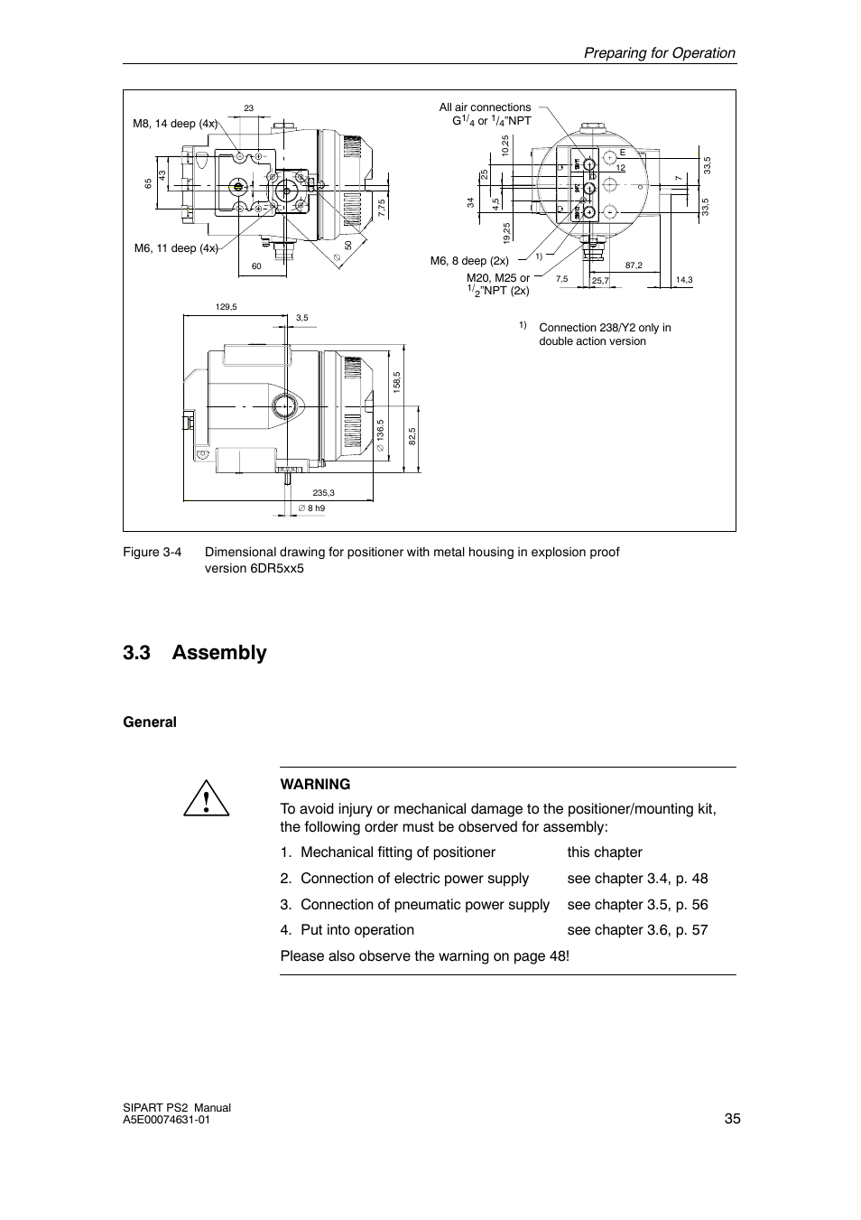 3 assembly, Assembly, Preparing for operation 35 | Cashco Siemens PS2 I/P User Manual | Page 35 / 112
