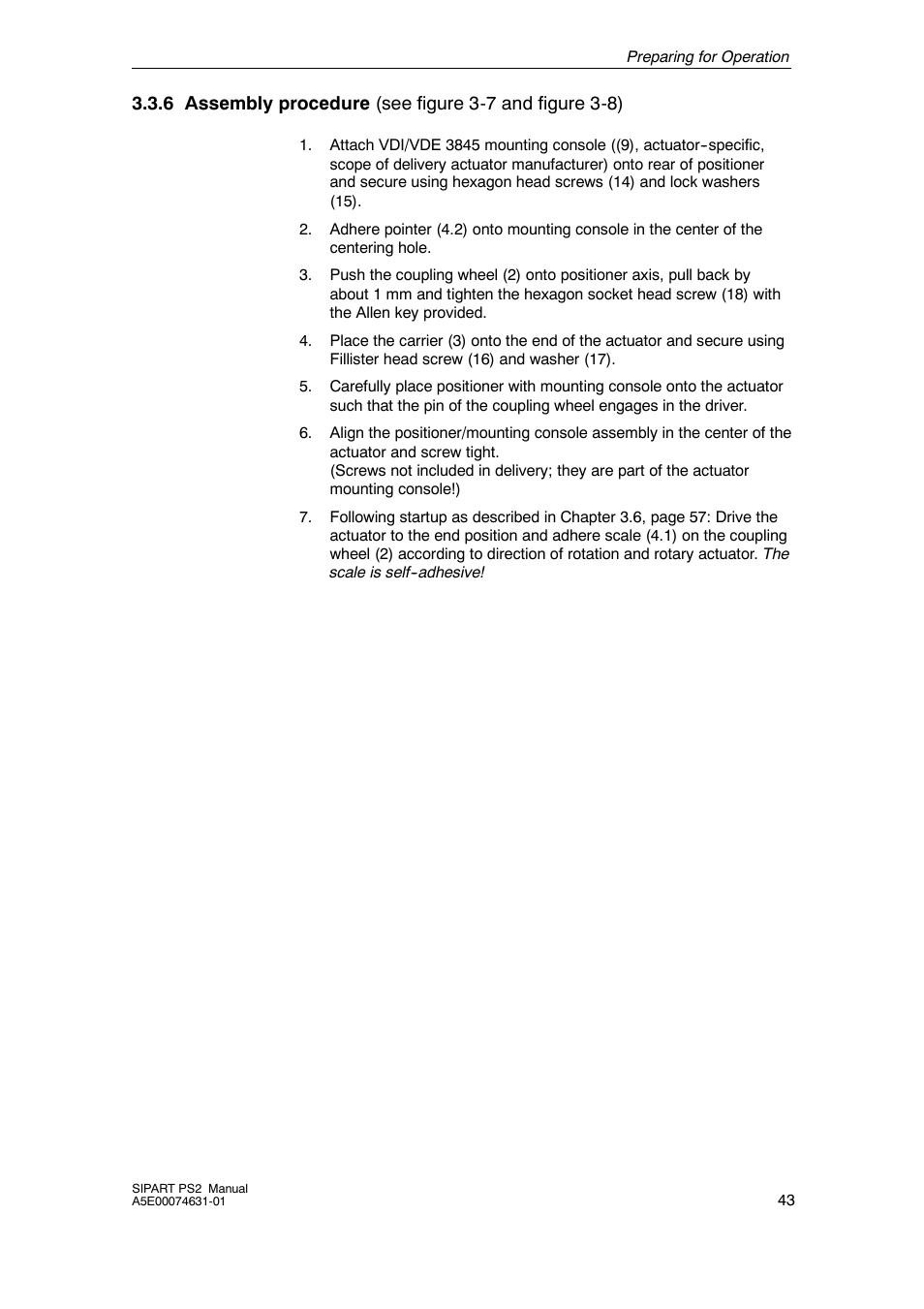 6 assembly procedure, Assembly procedure (see figure 3-7 and figure 3-8) | Cashco Siemens PS2 I/P User Manual | Page 43 / 112