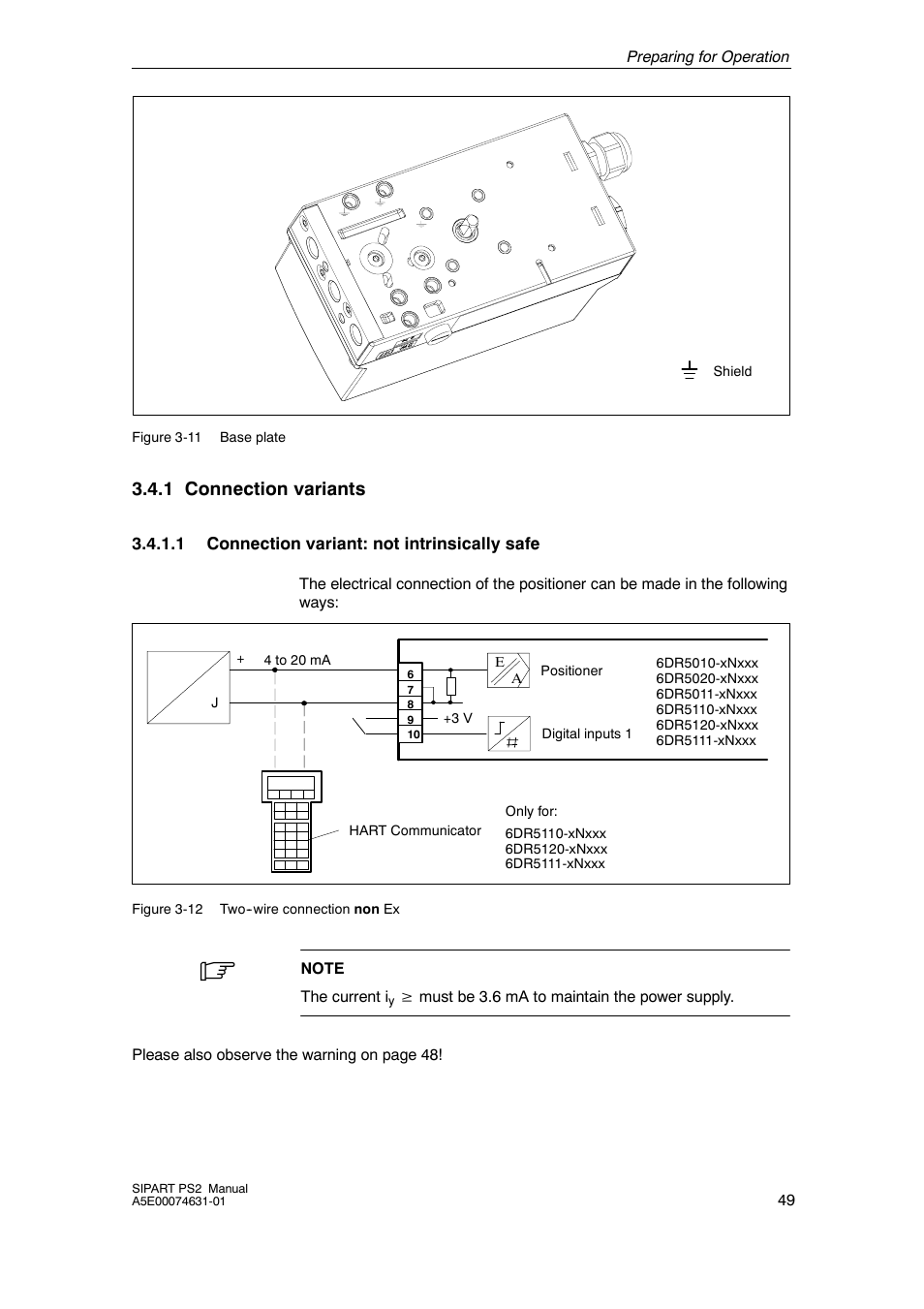 1 connection variants, Connection variants | Cashco Siemens PS2 I/P User Manual | Page 49 / 112