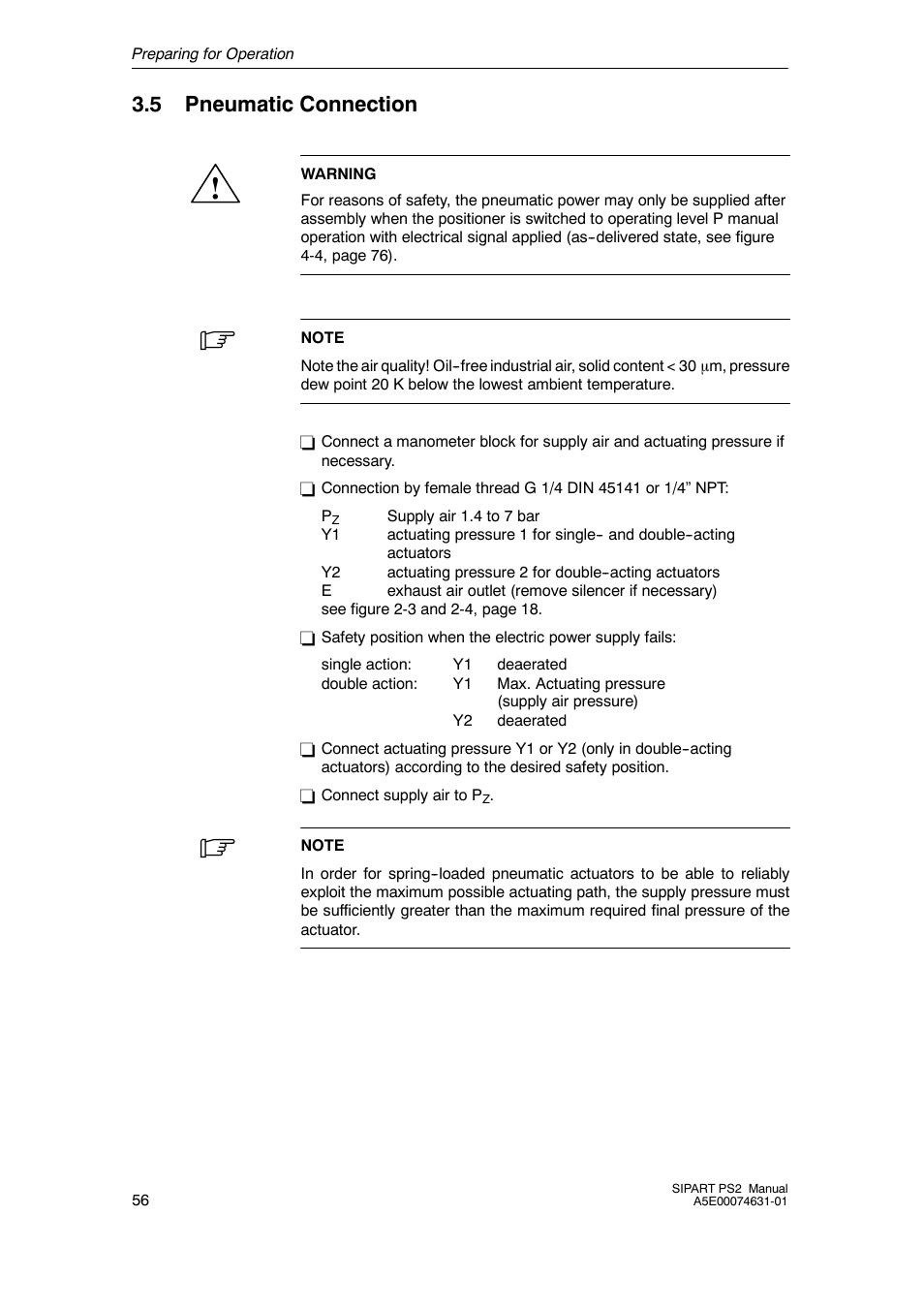 5 pneumatic connection, Pneumatic connection | Cashco Siemens PS2 I/P User Manual | Page 56 / 112
