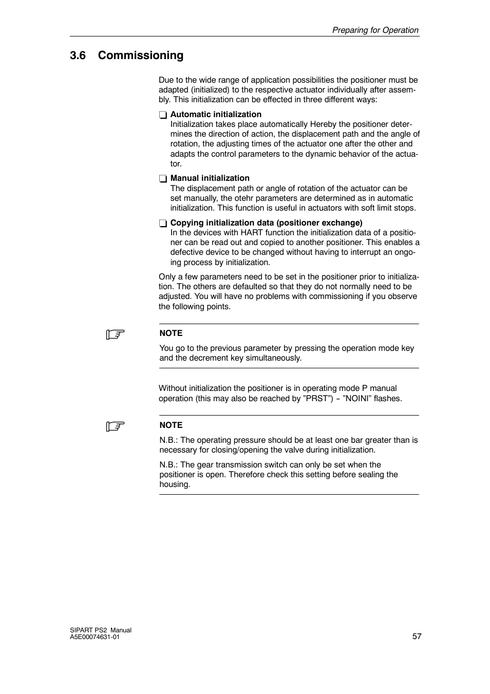 6 commissioning, Commissioning | Cashco Siemens PS2 I/P User Manual | Page 57 / 112
