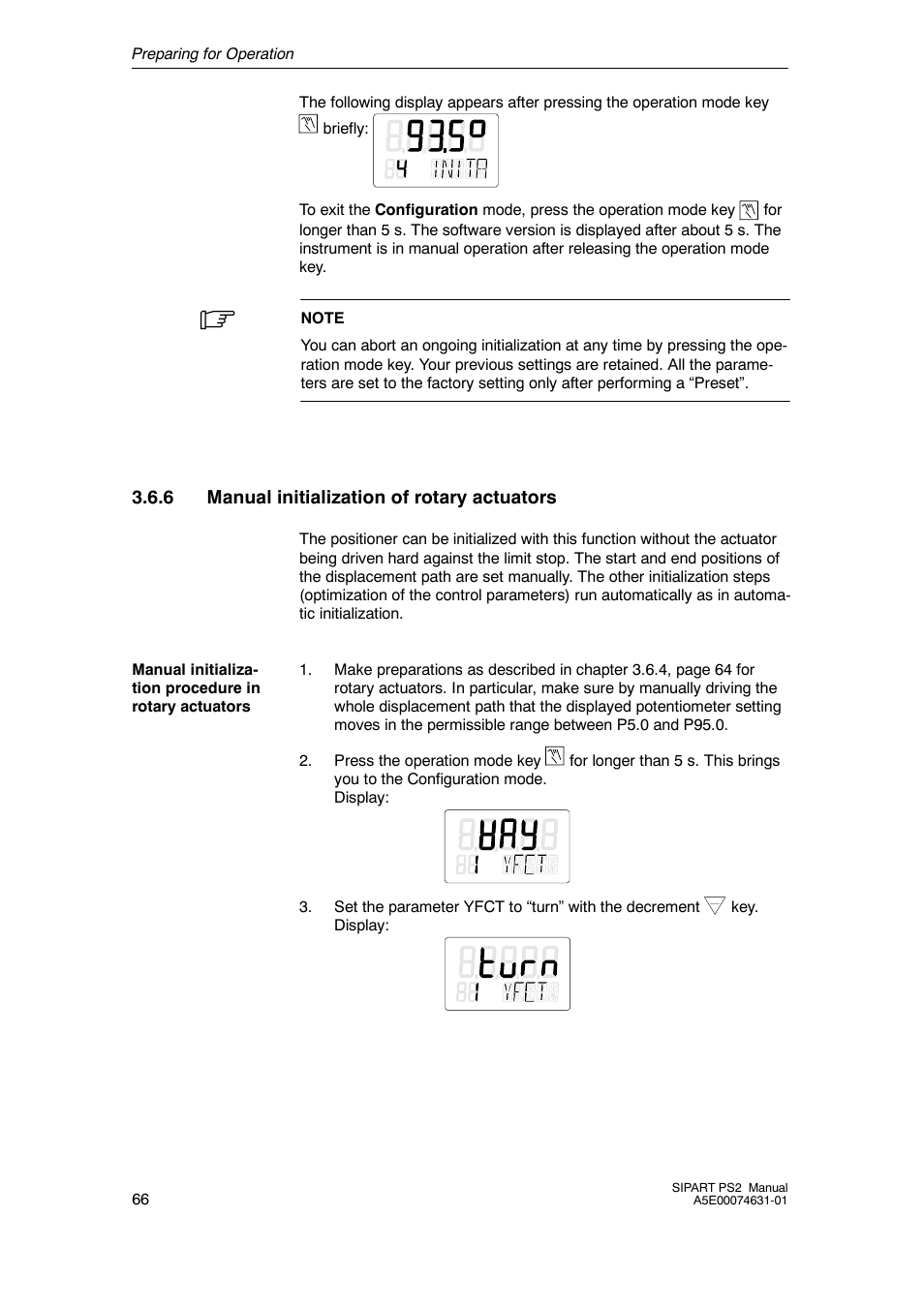6 manual initialization of rotary actuators, Manual initialization of rotary actuators | Cashco Siemens PS2 I/P User Manual | Page 66 / 112