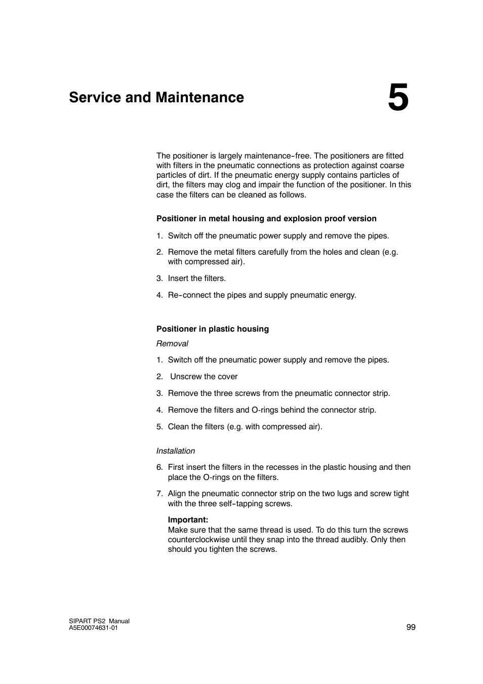 5 service and maintenance, Service and maintenance | Cashco Siemens PS2 I/P User Manual | Page 99 / 112