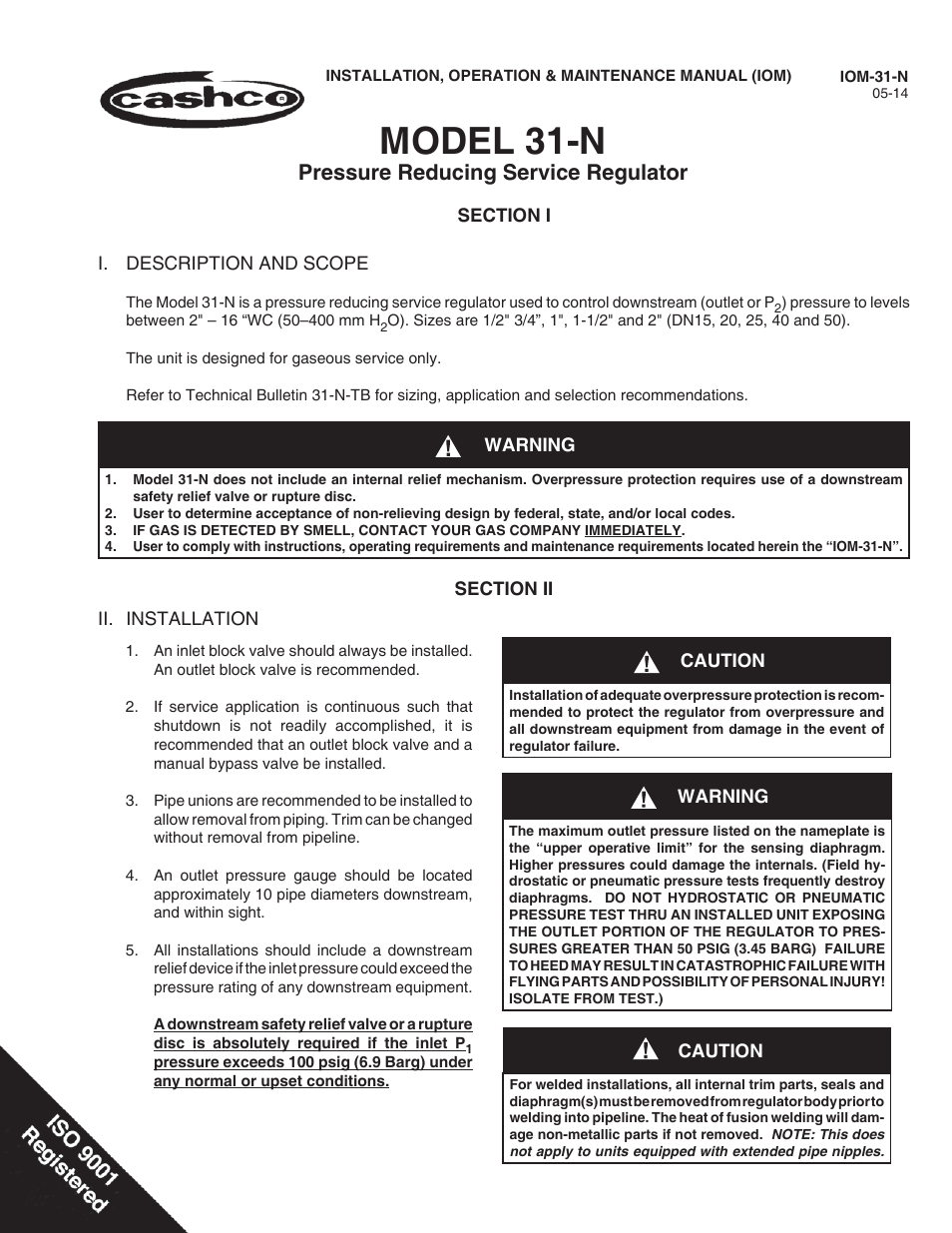 Cashco 31-N User Manual | 12 pages