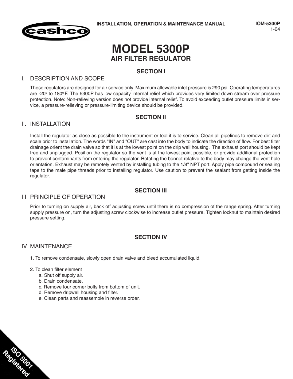 Cashco 5200P Air Filter Regulator User Manual | 2 pages