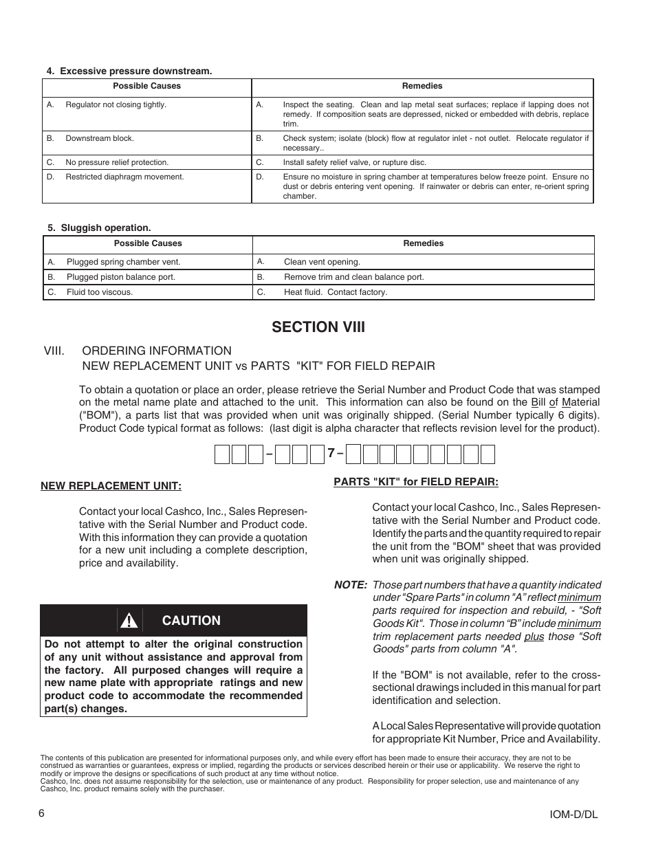 Caution | Cashco DL User Manual | Page 6 / 8