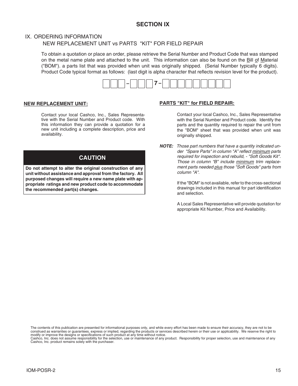 Caution | Cashco POSR-2 User Manual | Page 15 / 20