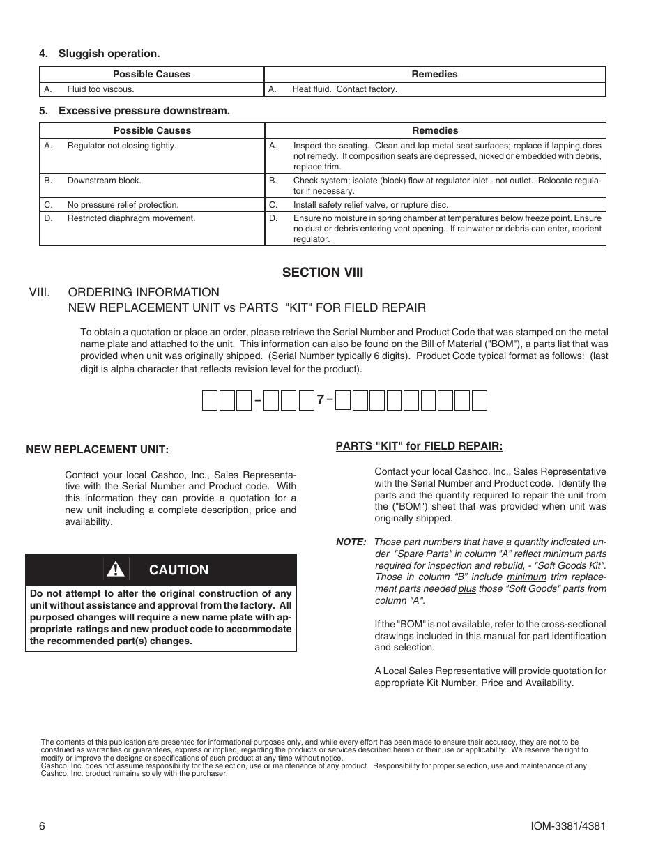Caution | Cashco 3381 User Manual | Page 6 / 8