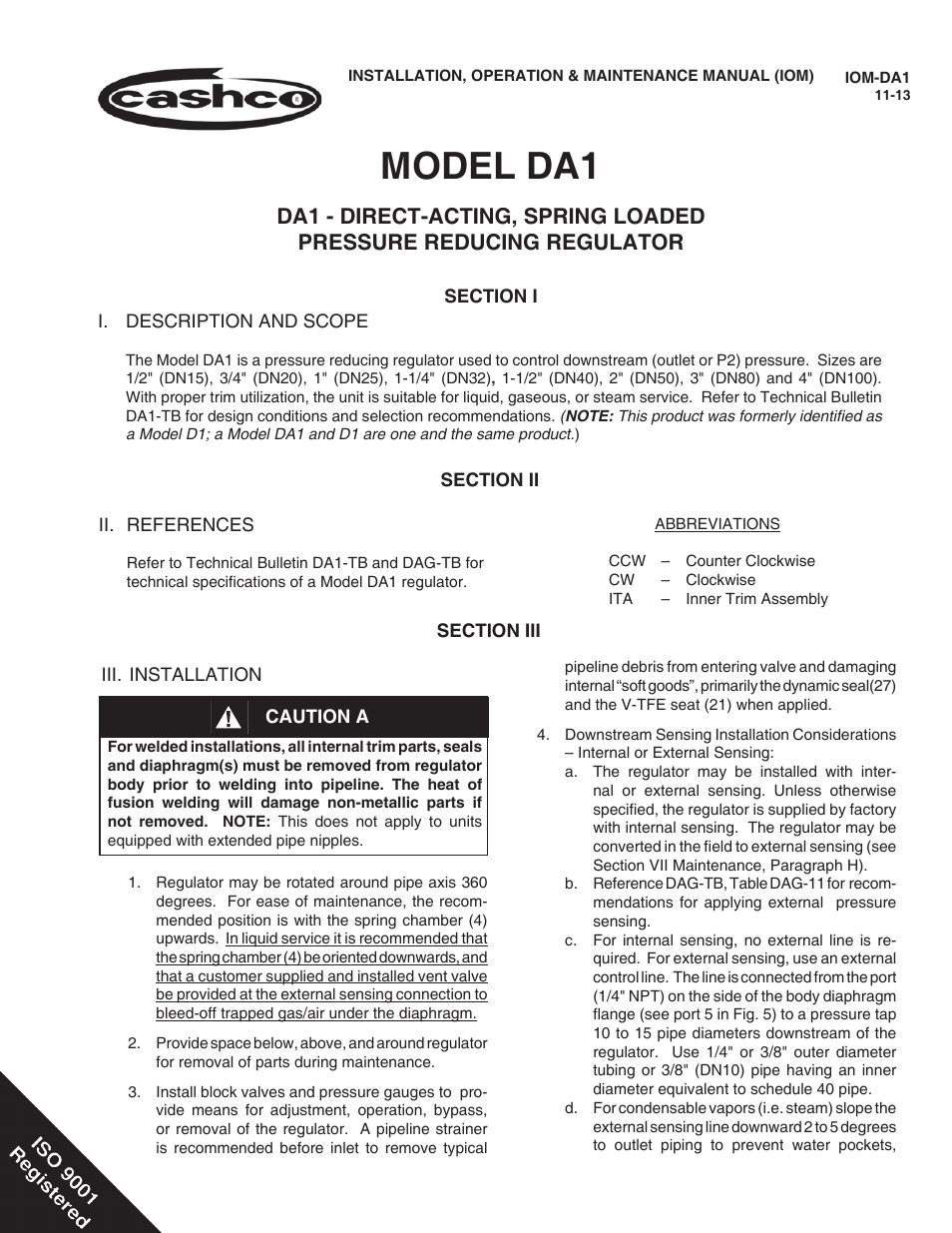 Cashco DA1 User Manual | 16 pages