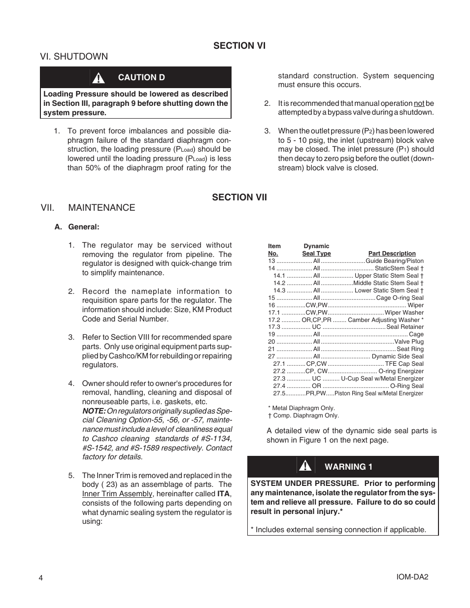 Caution d, Warning 1 | Cashco DA2 - Positive Differential User Manual | Page 4 / 16