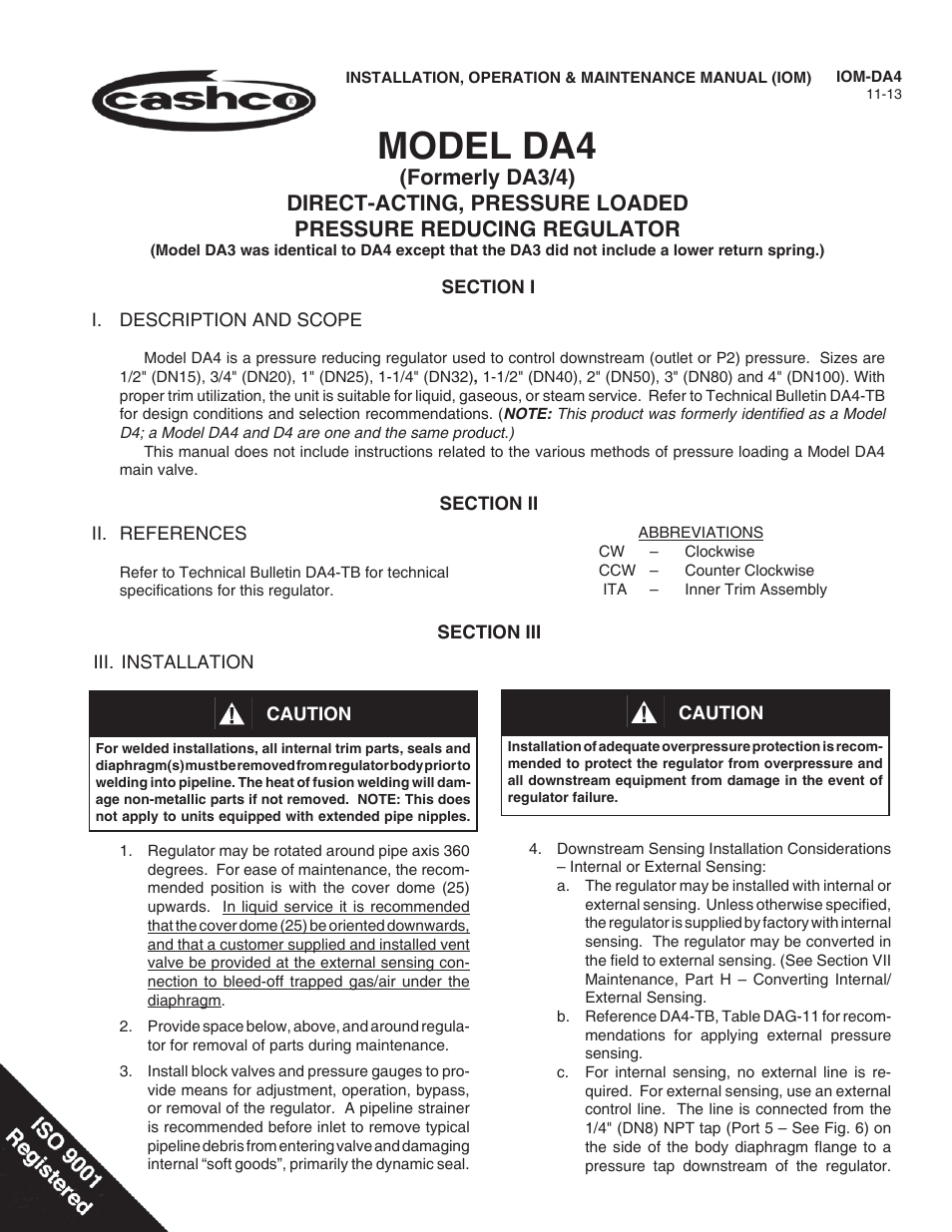 Cashco DA4 User Manual | 16 pages