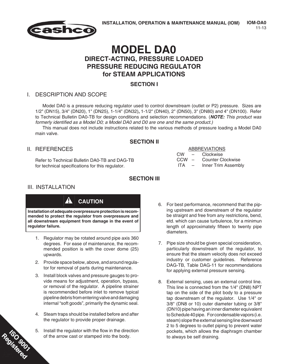 Cashco DA0 User Manual | 12 pages