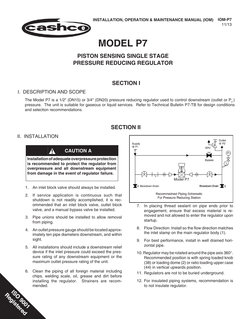 Cashco P7 User Manual | 9 pages