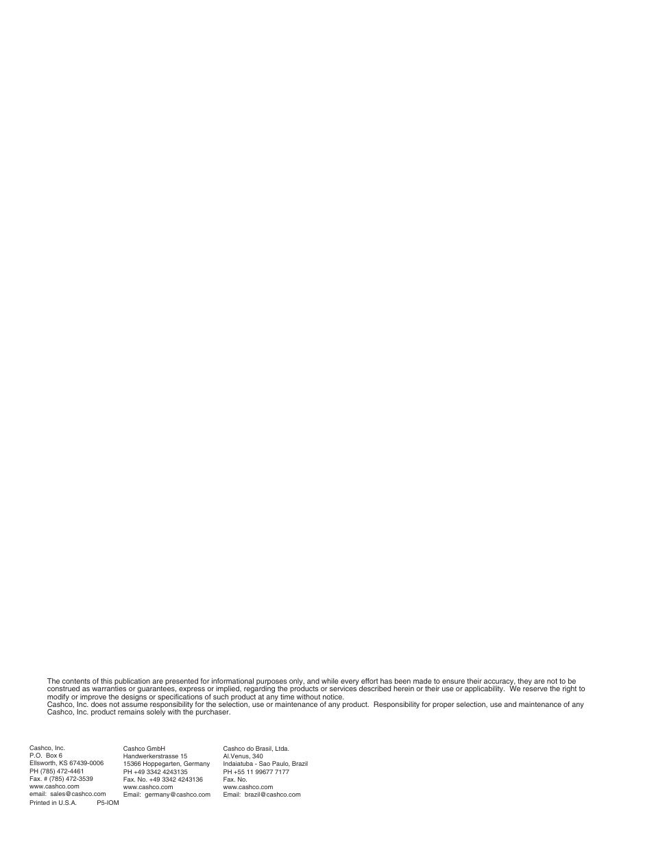 Cashco P5 User Manual | Page 8 / 8