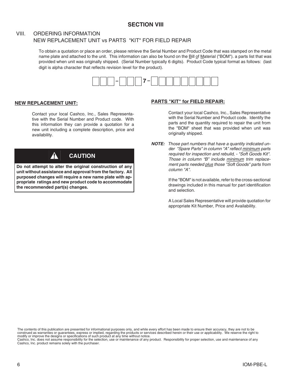 Caution | Cashco PBE-L Pressure Build Economizer User Manual | Page 6 / 8