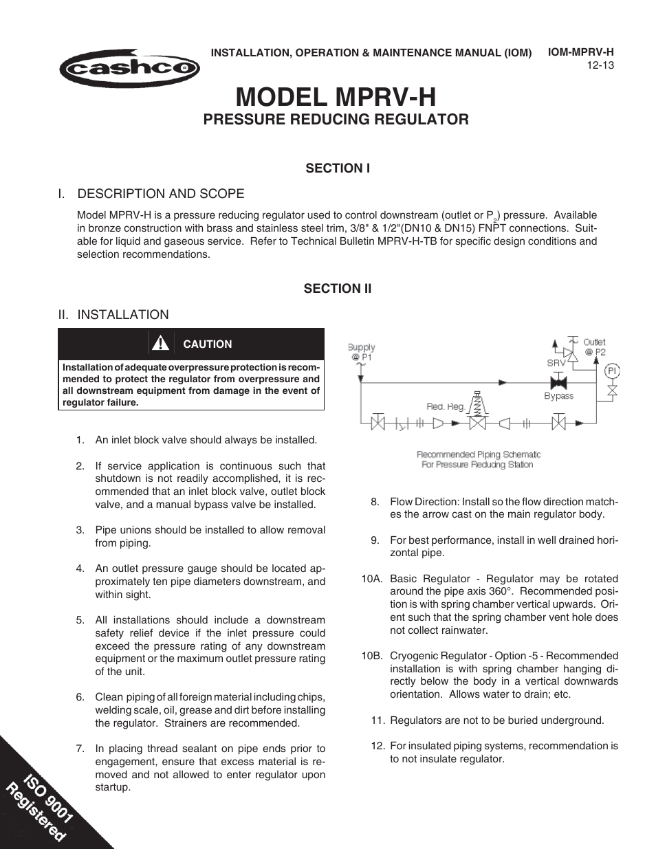 Cashco MPRV-H Pressure Reducing Regulator User Manual | 8 pages