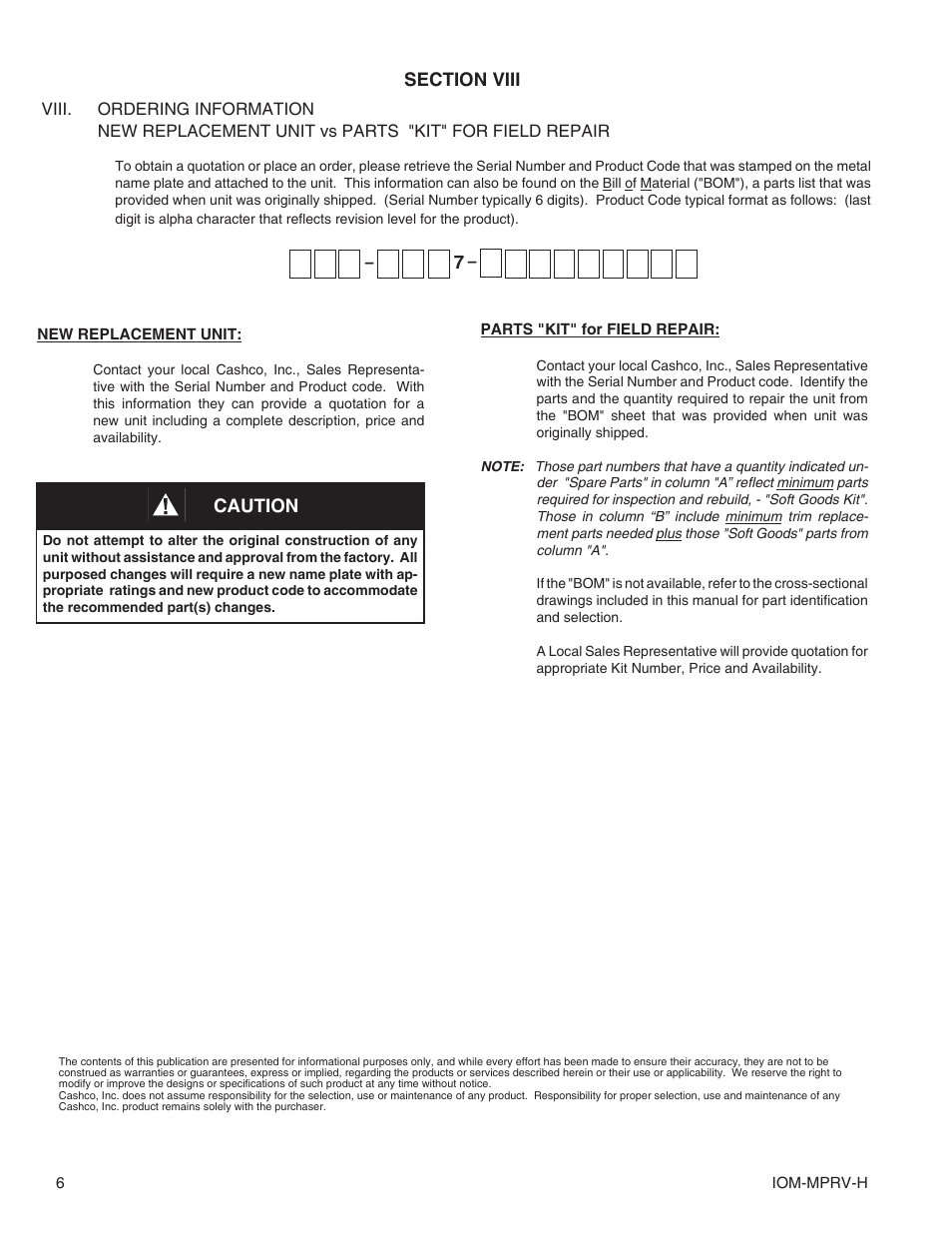 Caution | Cashco MPRV-H Pressure Reducing Regulator User Manual | Page 6 / 8