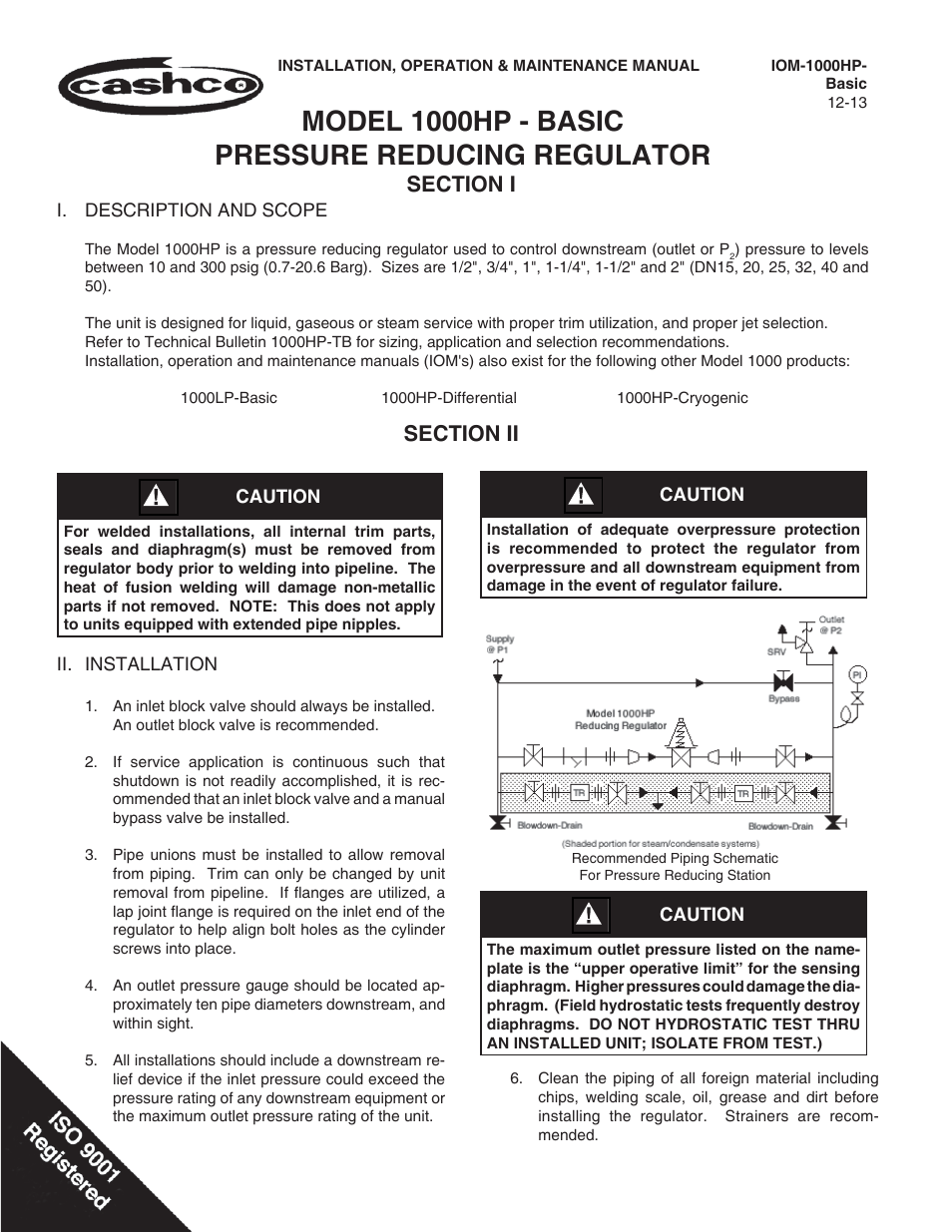 Cashco 1000 HP Basic User Manual | 12 pages